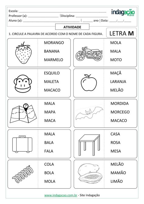 palavras com a letra m para alfabetização,atividade letra m para imprimir